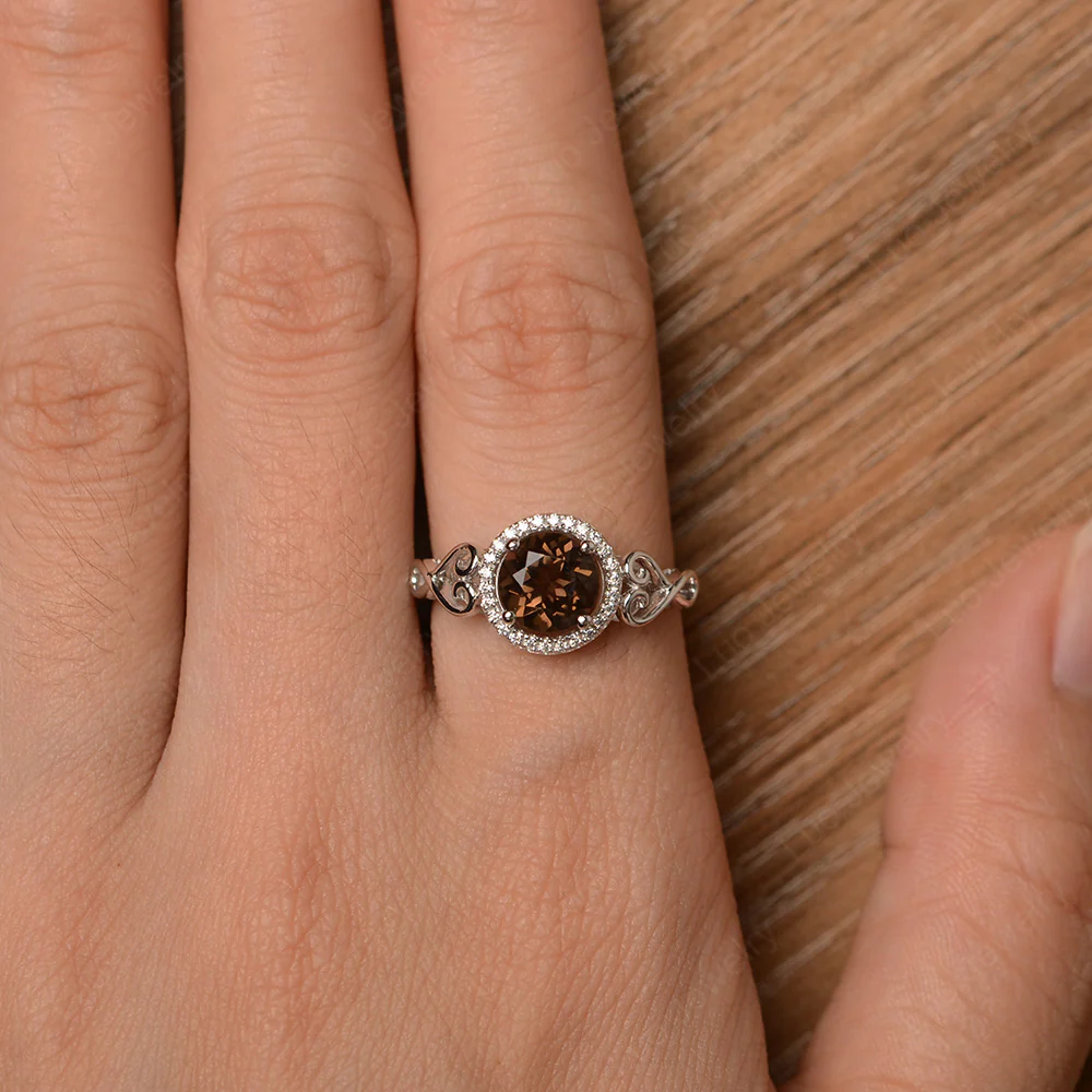 Smoky Quartz Infinity Halo Engagement Ring - Image 5