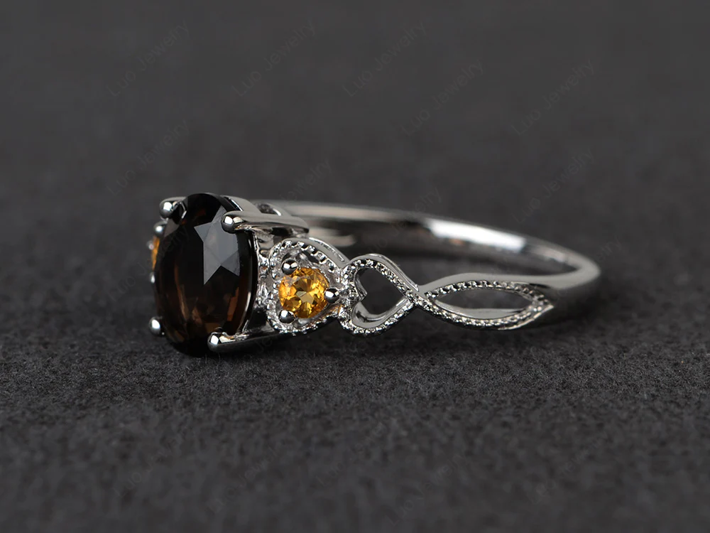 Milgrain Oval Smoky Quartz Ring - Image 2
