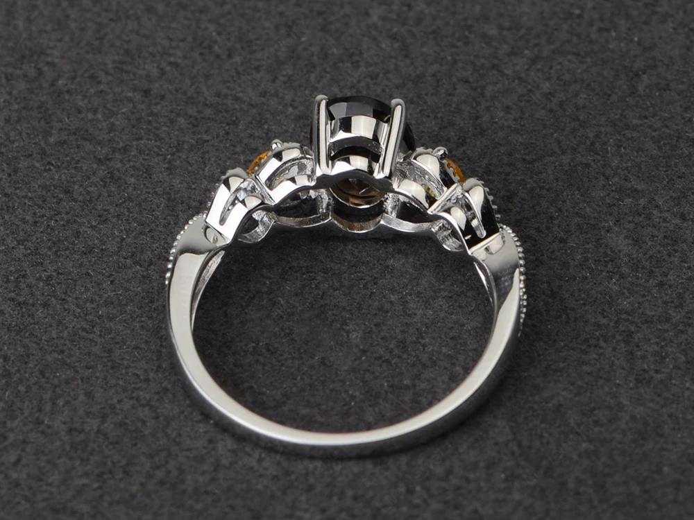 Milgrain Oval Smoky Quartz Ring - Image 3