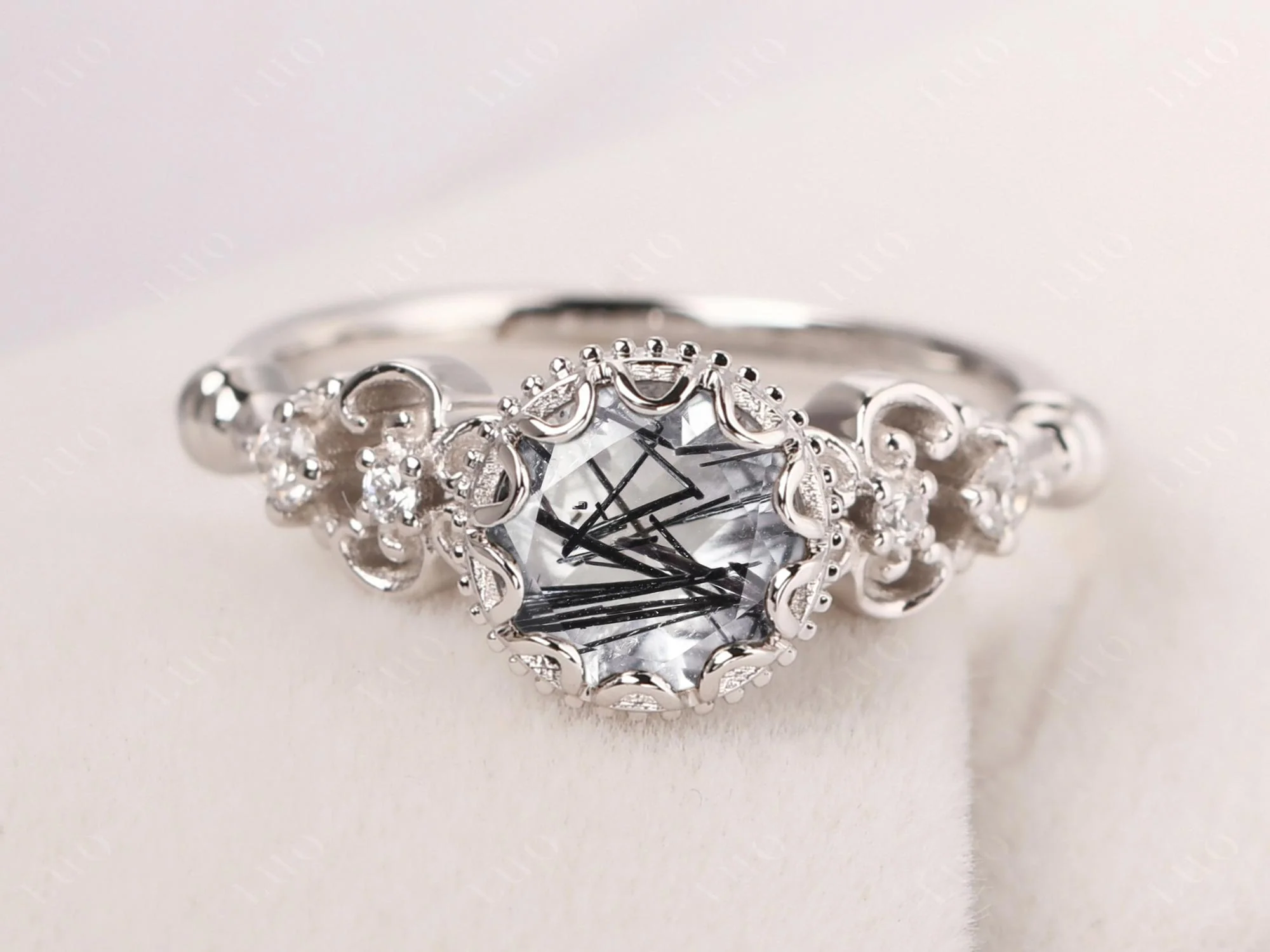 Vintage Style Black Rutilated Quartz Ring - Image 10