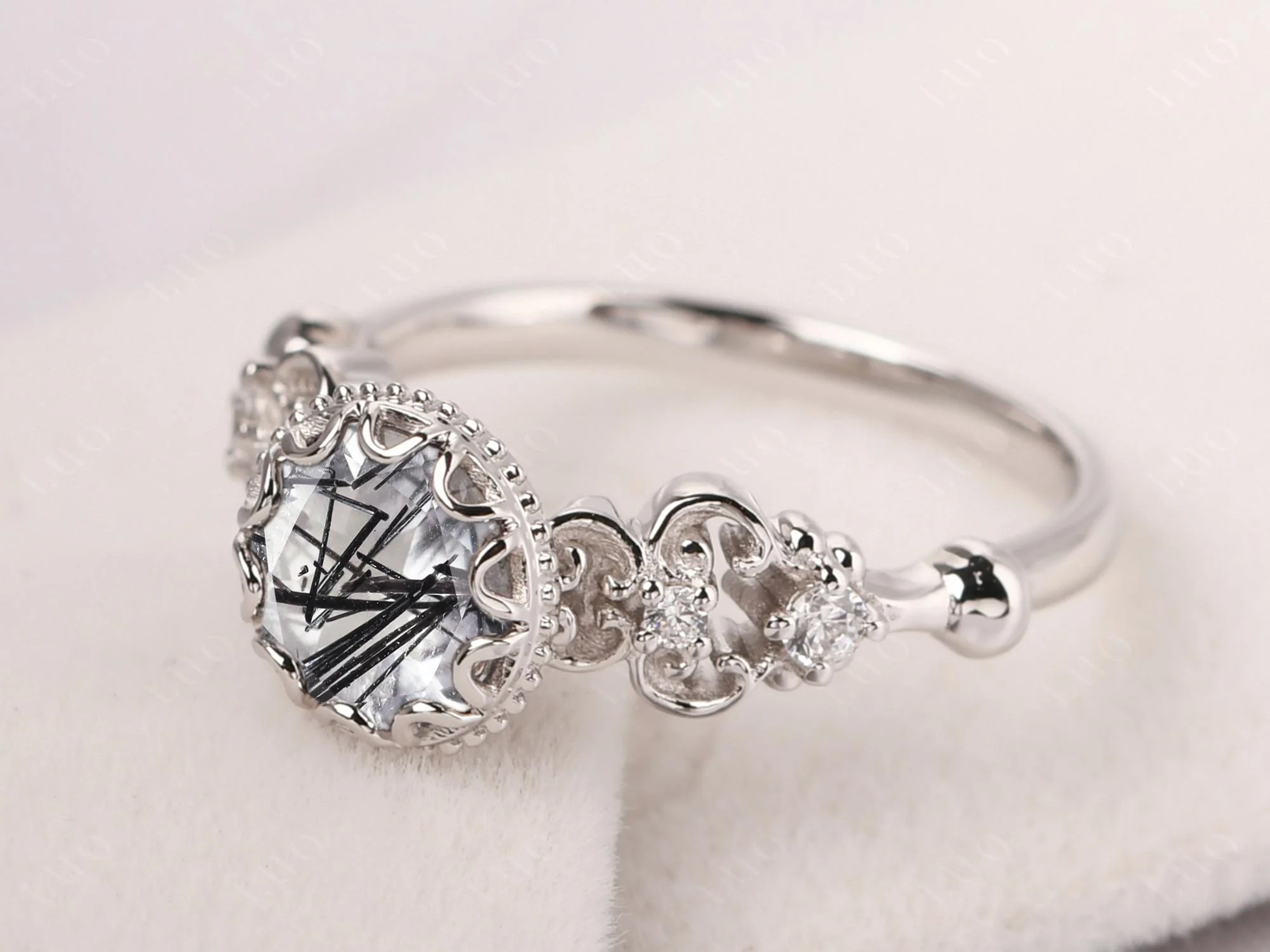 Vintage Style Black Rutilated Quartz Ring - Image 11