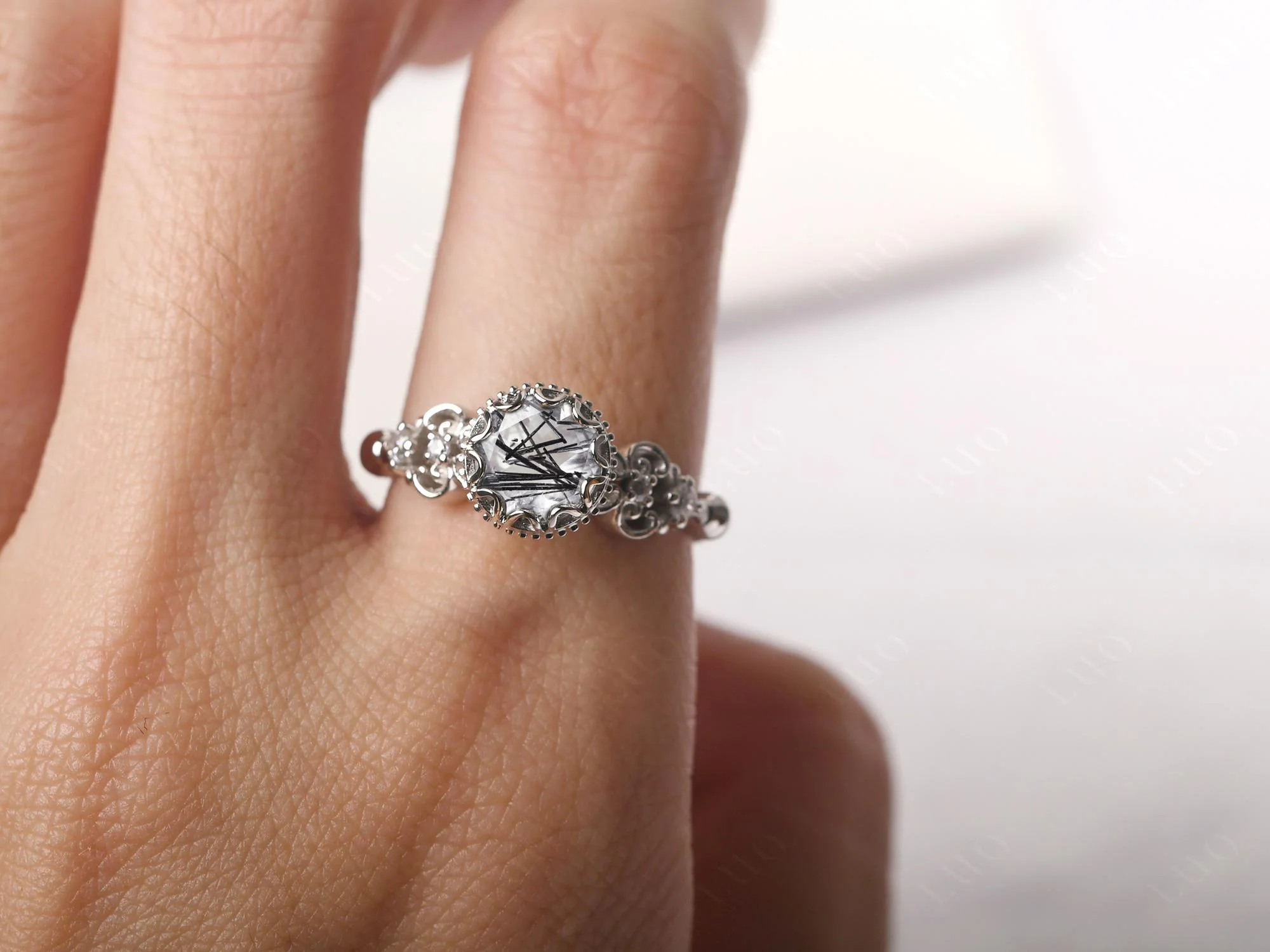Vintage Style Black Rutilated Quartz Ring - Image 14