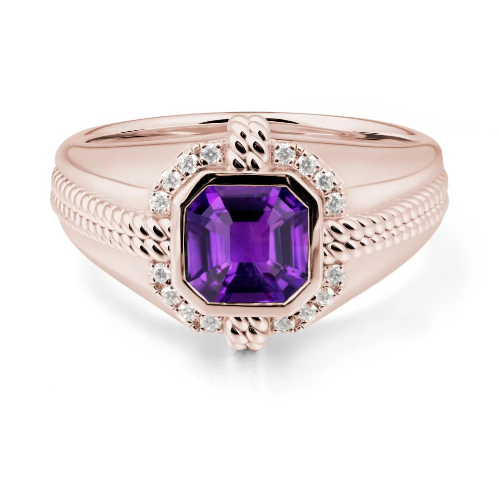 Asscher Amethyst Halo Ring for Men