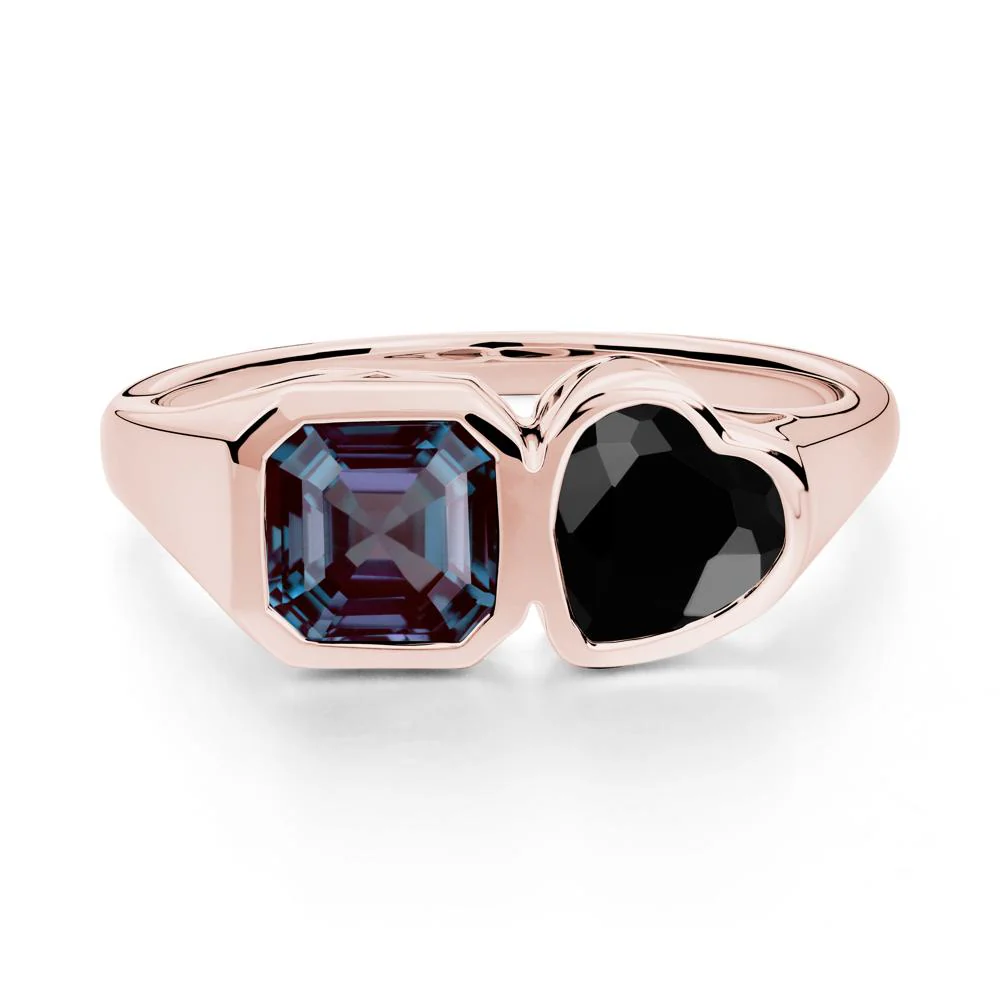 Asscher and Heart Shaped Alexandrite and Black Spinel Tet Moi Ring - Image 2