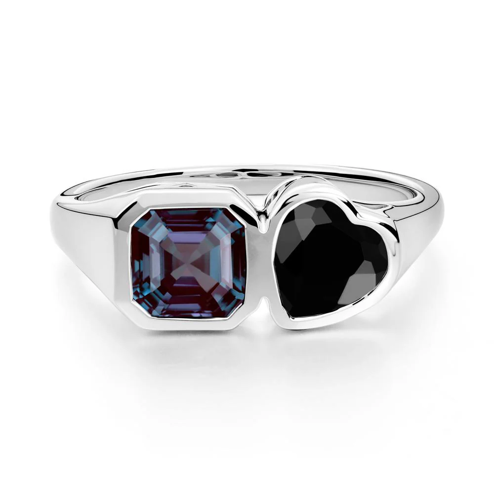 Asscher and Heart Shaped Alexandrite and Black Spinel Tet Moi Ring - Image 3
