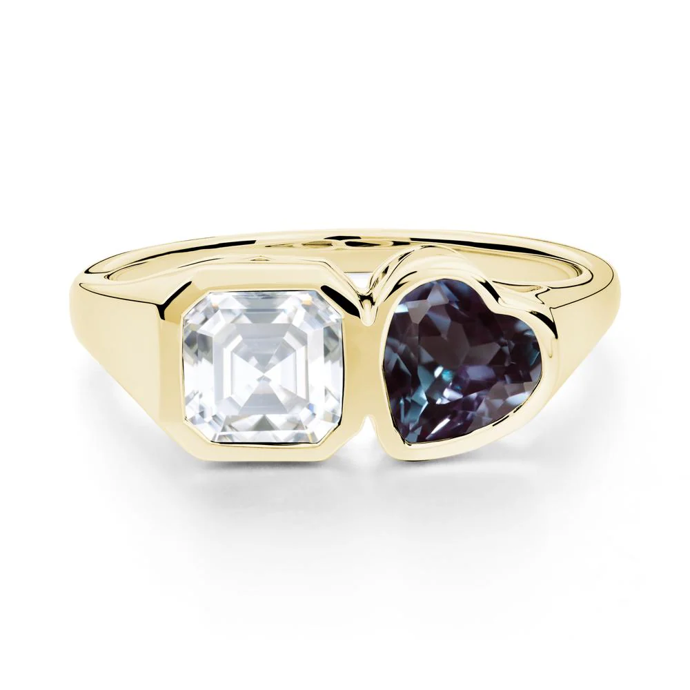 Asscher and Heart Shaped Alexandrite and Moissanite Tet Moi Ring - Image 6