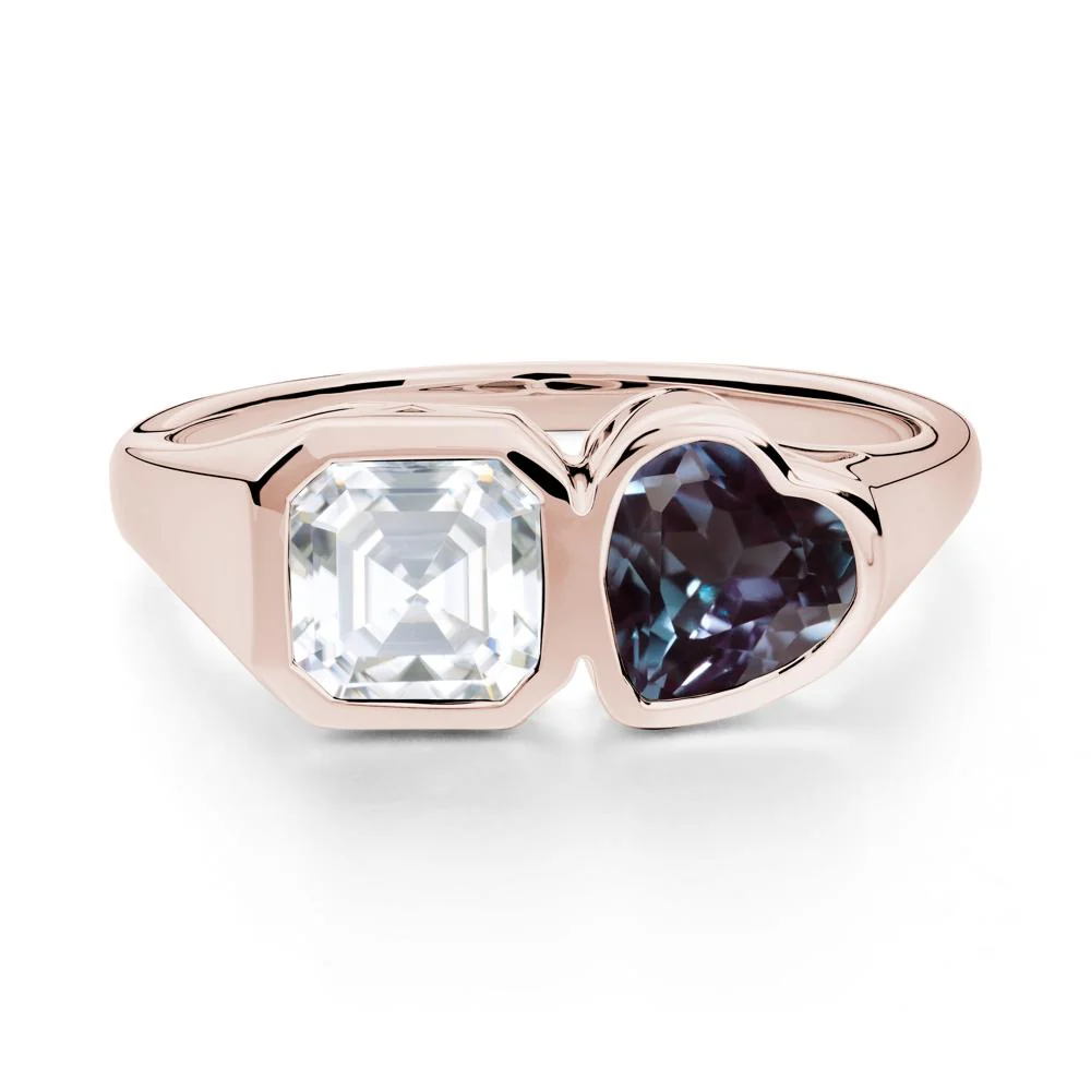 Asscher and Heart Shaped Alexandrite and Moissanite Tet Moi Ring - Image 7