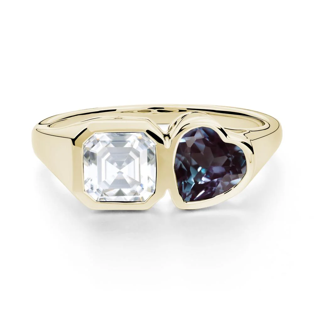 Asscher and Heart Shaped Alexandrite and Moissanite Tet Moi Ring - Image 8