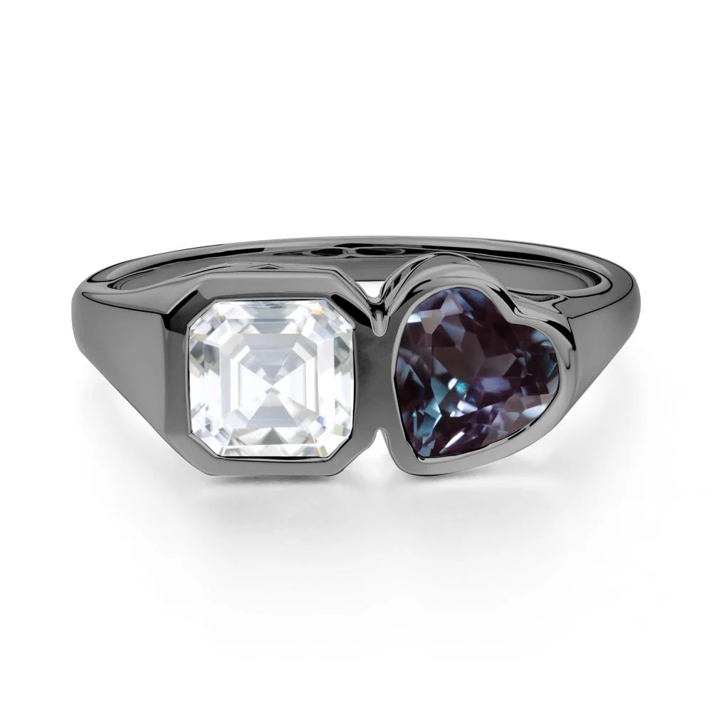 Asscher and Heart Shaped Alexandrite and Moissanite Tet Moi Ring - Image 9