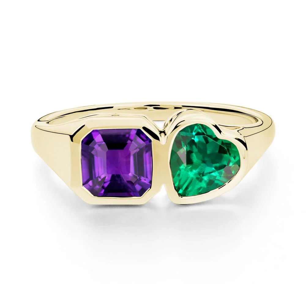 Asscher and Heart Shaped Amethyst and Emerald Tet Moi Ring - Image 5