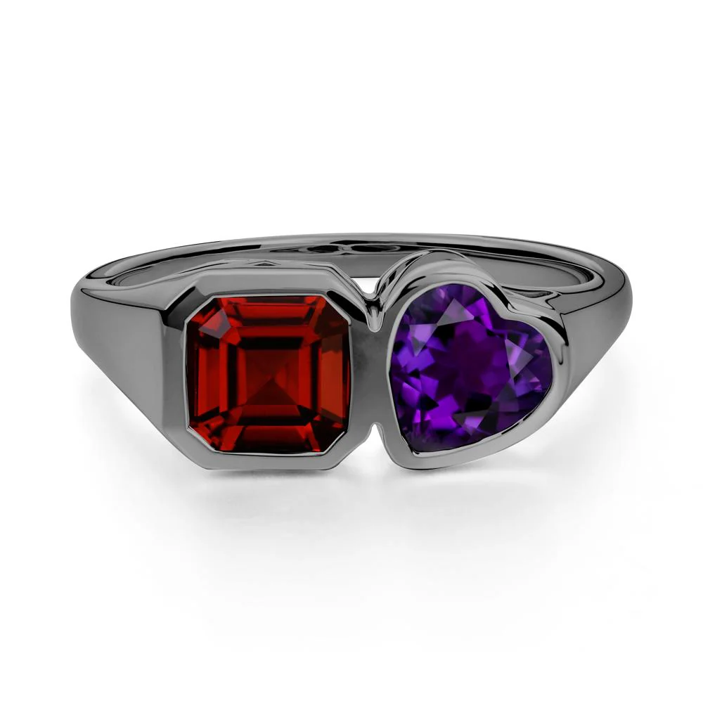 Asscher and Heart Shaped Amethyst and Garnet Tet Moi Ring - Image 2