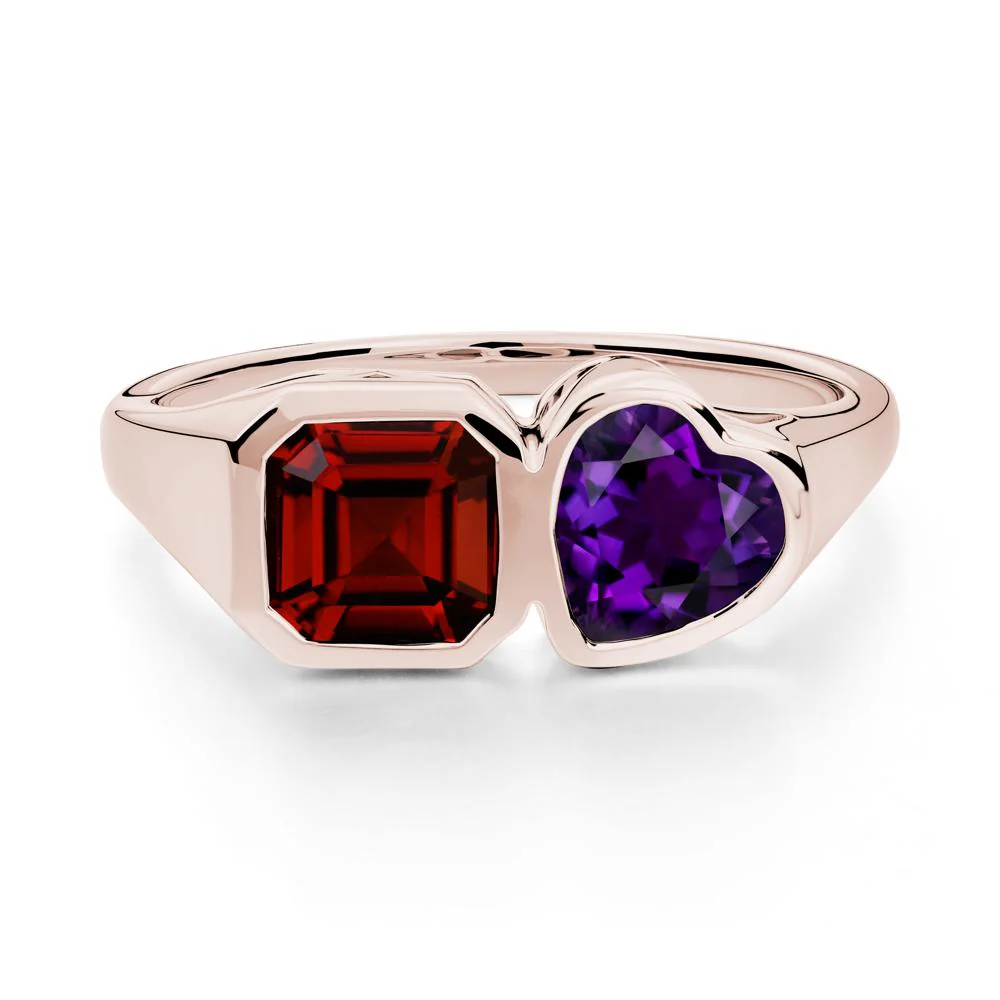 Asscher and Heart Shaped Amethyst and Garnet Tet Moi Ring - Image 8