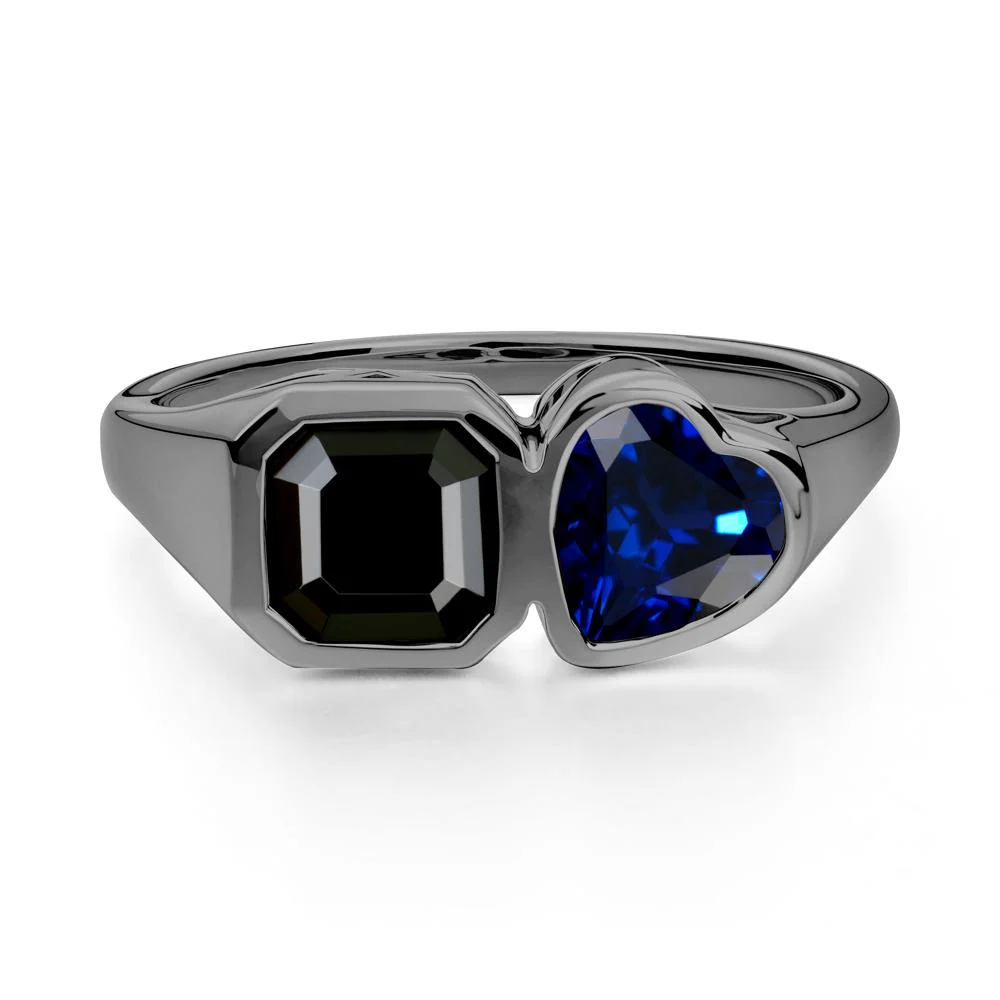 Asscher and Heart Shaped Black Spinel and Sapphire Tet Moi Ring