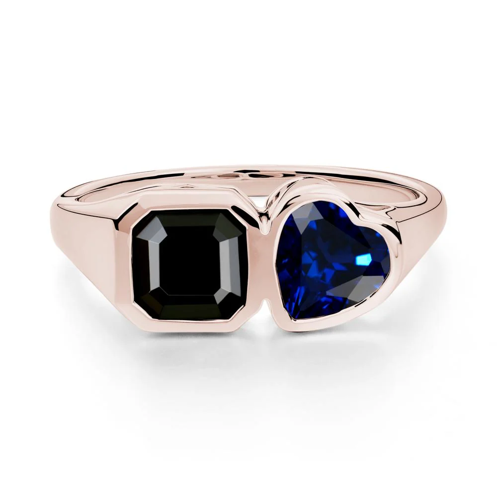Asscher and Heart Shaped Black Spinel and Sapphire Tet Moi Ring - Image 3