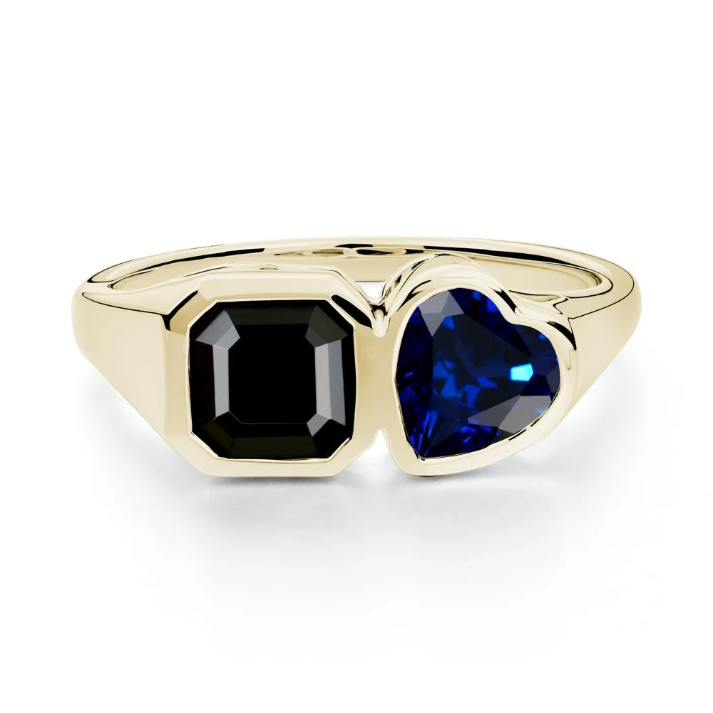 Asscher and Heart Shaped Black Spinel and Sapphire Tet Moi Ring - Image 6