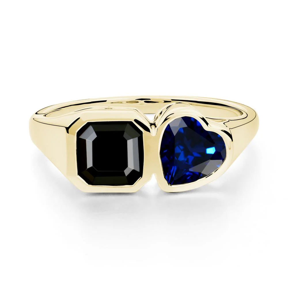 Asscher and Heart Shaped Black Spinel and Sapphire Tet Moi Ring - Image 7