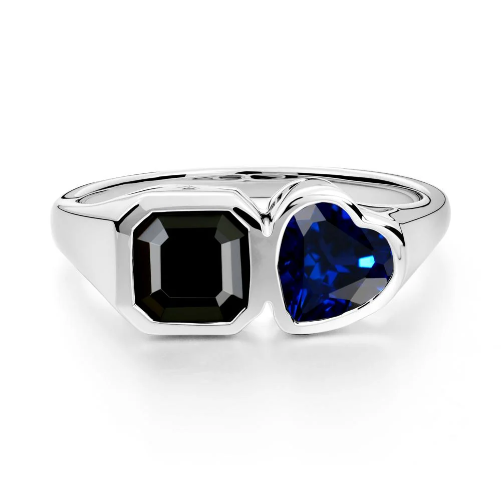 Asscher and Heart Shaped Black Spinel and Sapphire Tet Moi Ring - Image 9
