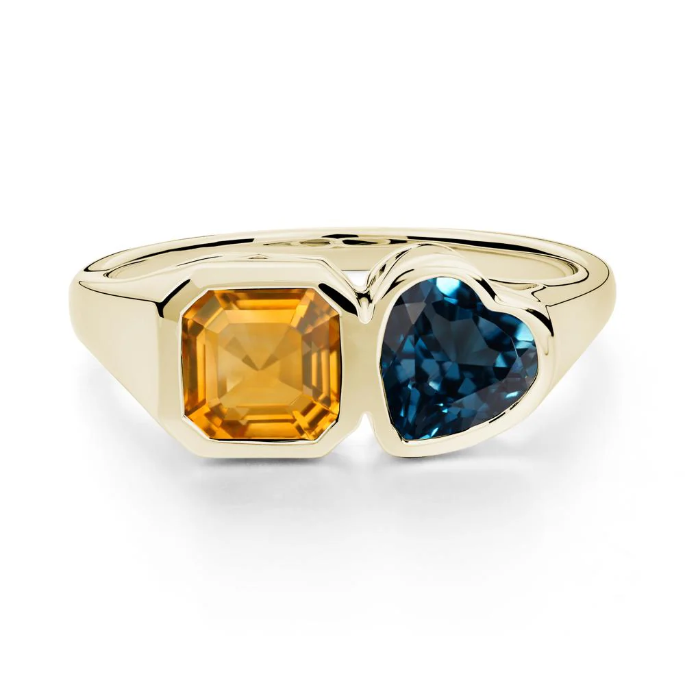 Asscher and Heart Shaped Citrine and London Blue Topaz Tet Moi Ring