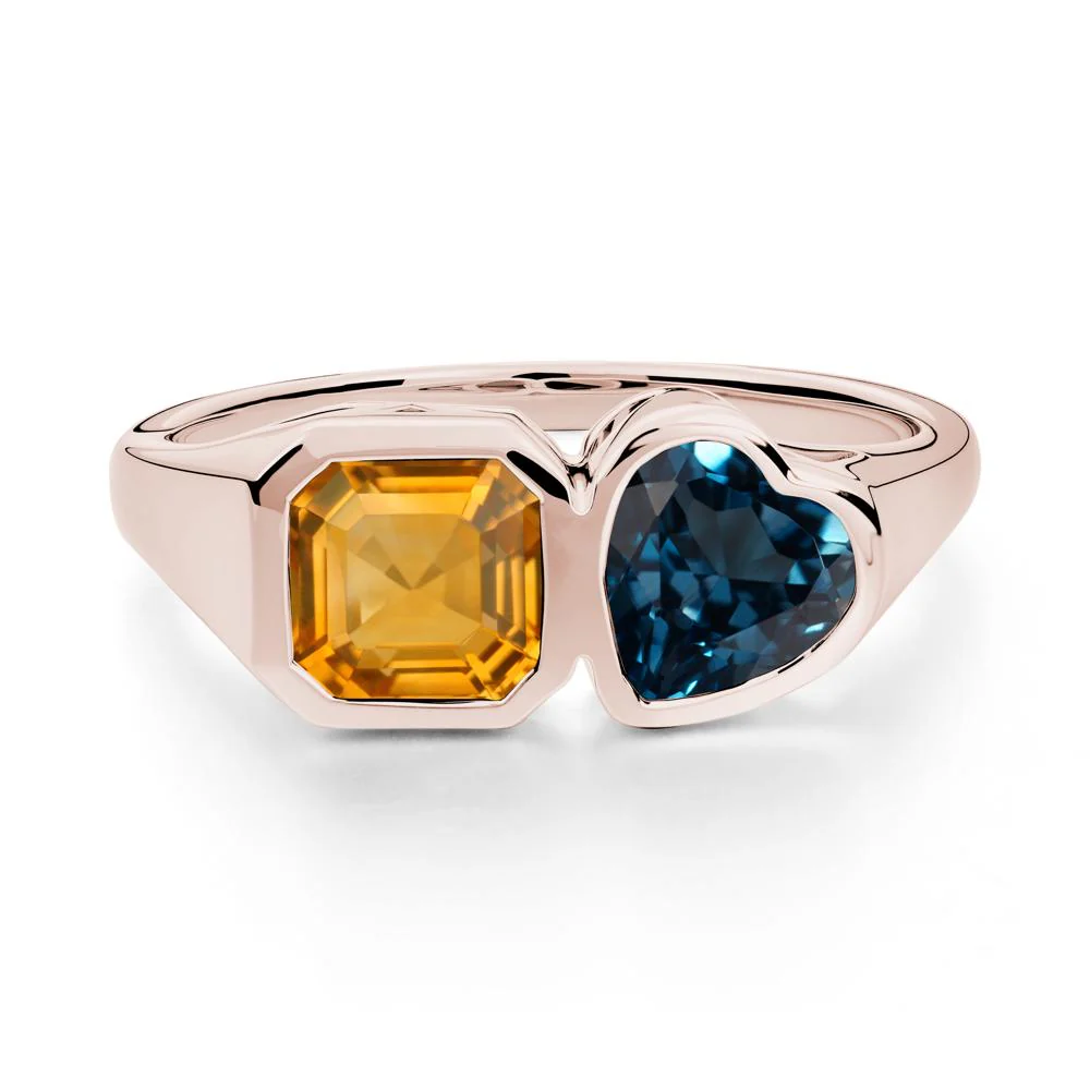 Asscher and Heart Shaped Citrine and London Blue Topaz Tet Moi Ring - Image 5