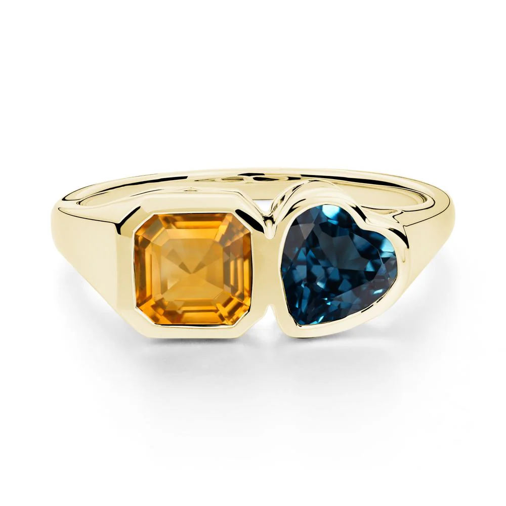 Asscher and Heart Shaped Citrine and London Blue Topaz Tet Moi Ring - Image 6