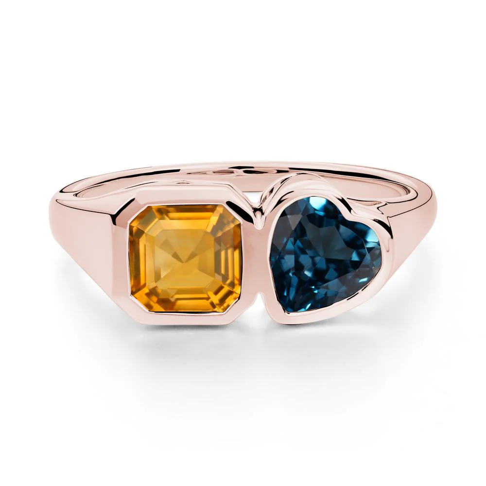 Asscher and Heart Shaped Citrine and London Blue Topaz Tet Moi Ring - Image 7
