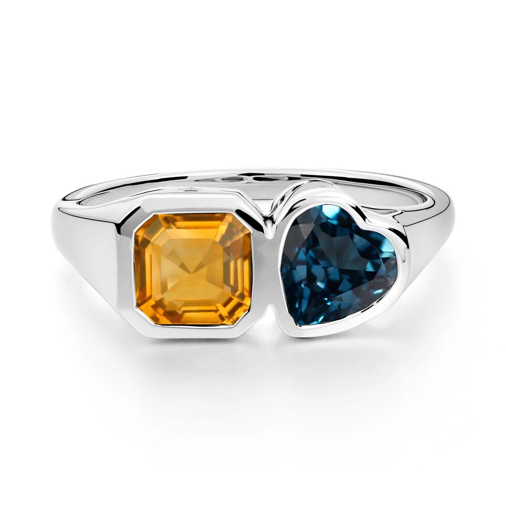 Asscher and Heart Shaped Citrine and London Blue Topaz Tet Moi Ring - Image 8