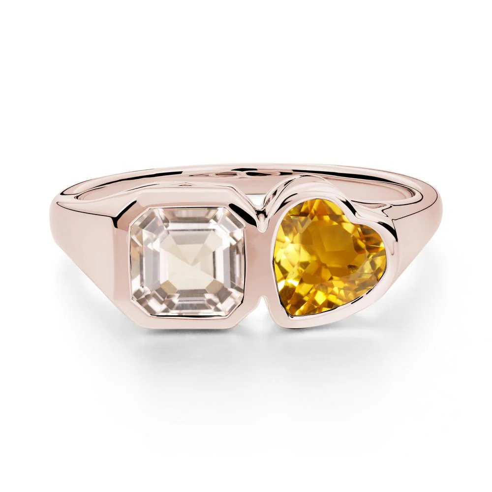Asscher and Heart Shaped Citrine and Morganite Tet Moi Ring - Image 2