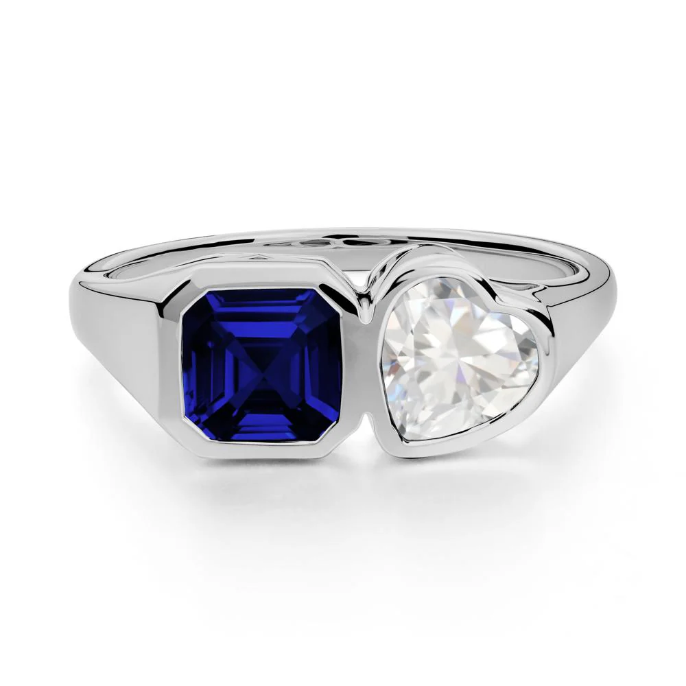 Asscher and Heart Shaped Cubic Zirconia and Sapphire Tet Moi Ring