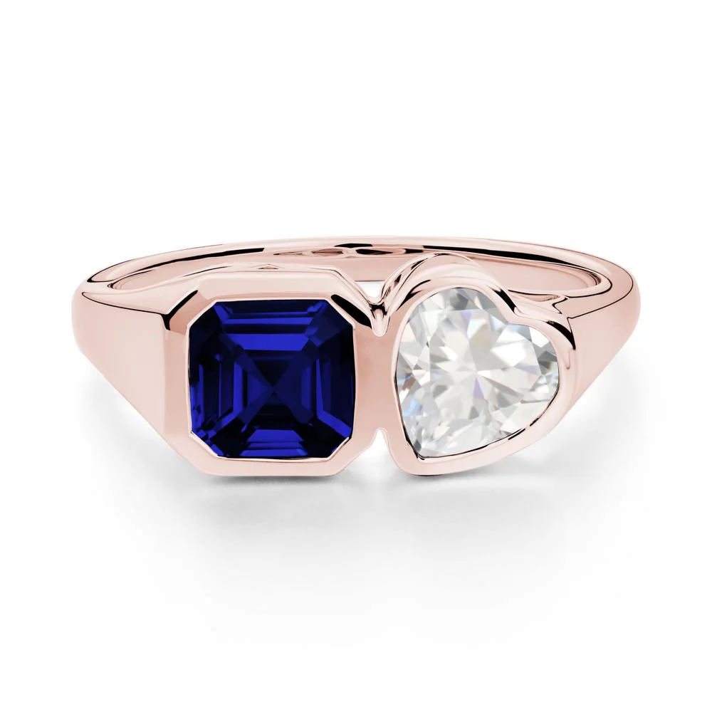 Asscher and Heart Shaped Cubic Zirconia and Sapphire Tet Moi Ring - Image 3