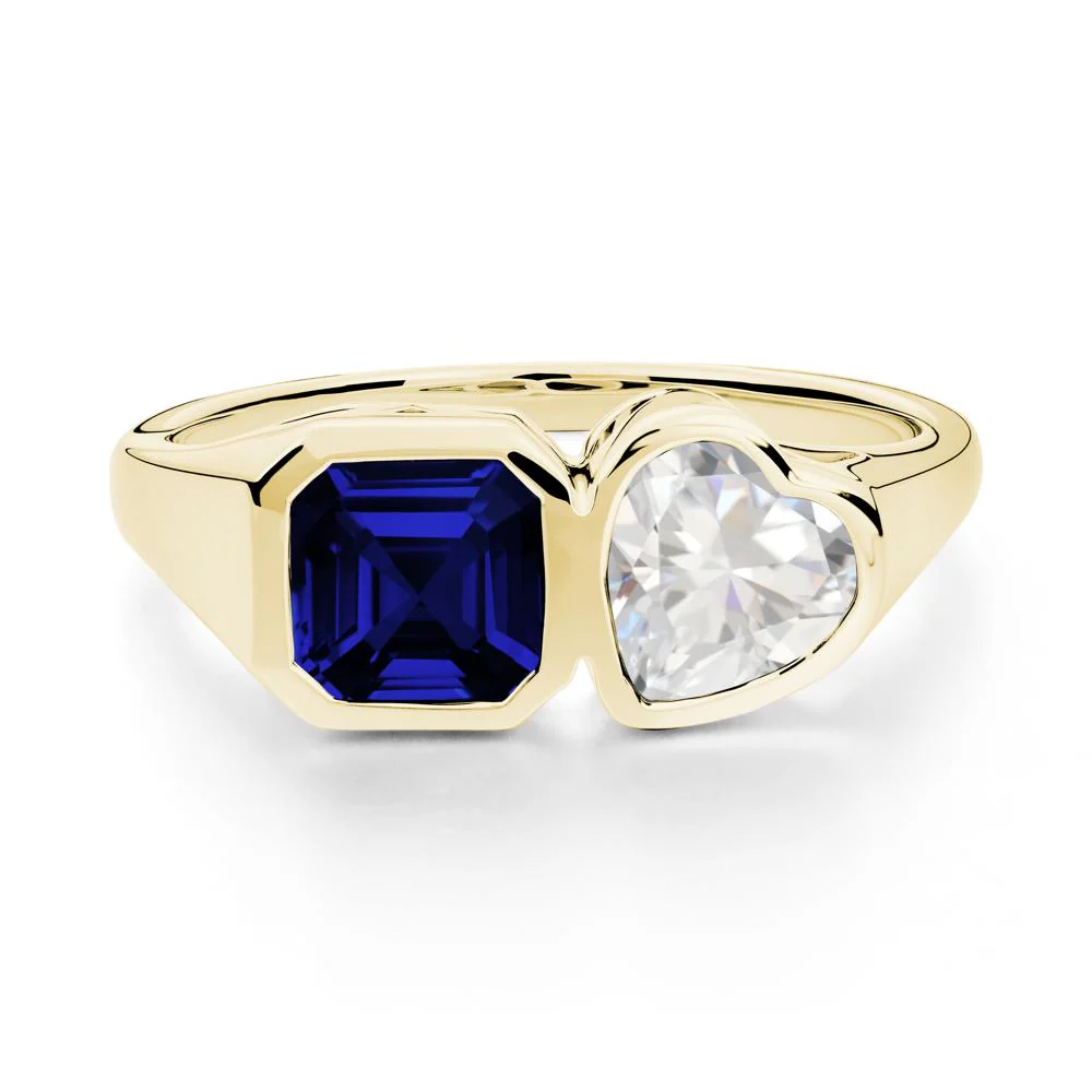Asscher and Heart Shaped Cubic Zirconia and Sapphire Tet Moi Ring - Image 4