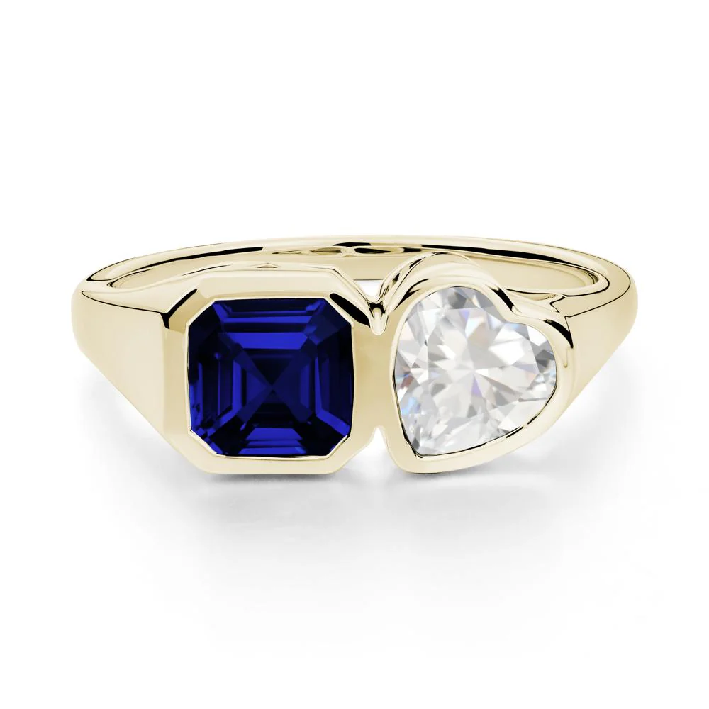 Asscher and Heart Shaped Cubic Zirconia and Sapphire Tet Moi Ring - Image 7