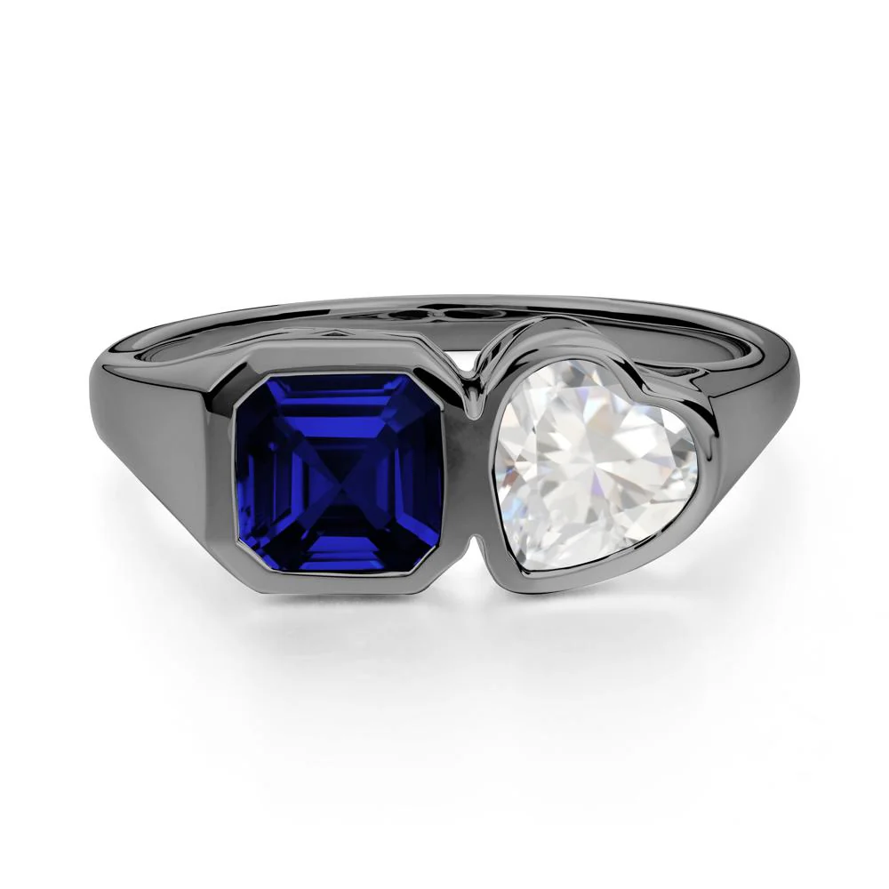 Asscher and Heart Shaped Cubic Zirconia and Sapphire Tet Moi Ring - Image 8