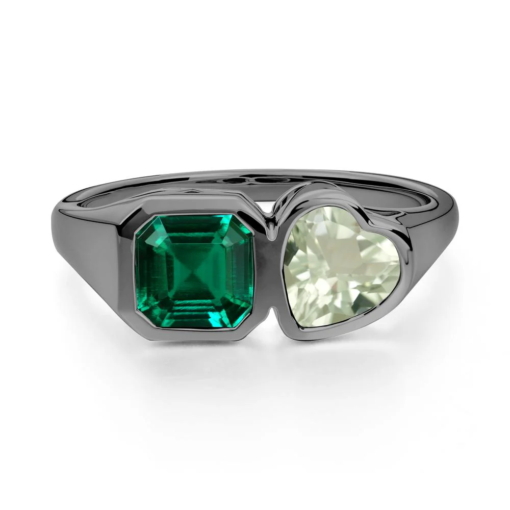 Asscher and Heart Shaped Emerald and Green Amethyst Tet Moi Ring - Image 2