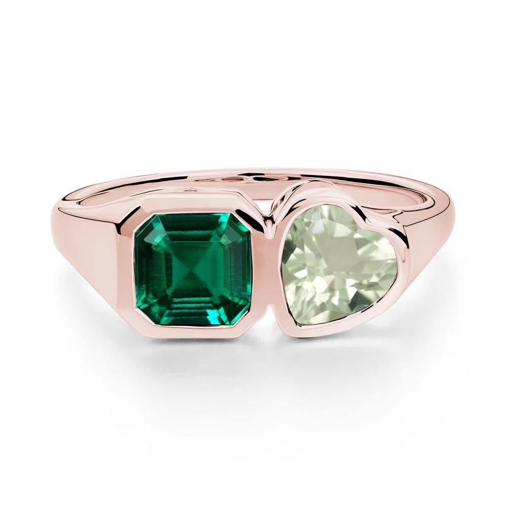 Asscher and Heart Shaped Emerald and Green Amethyst Tet Moi Ring - Image 3