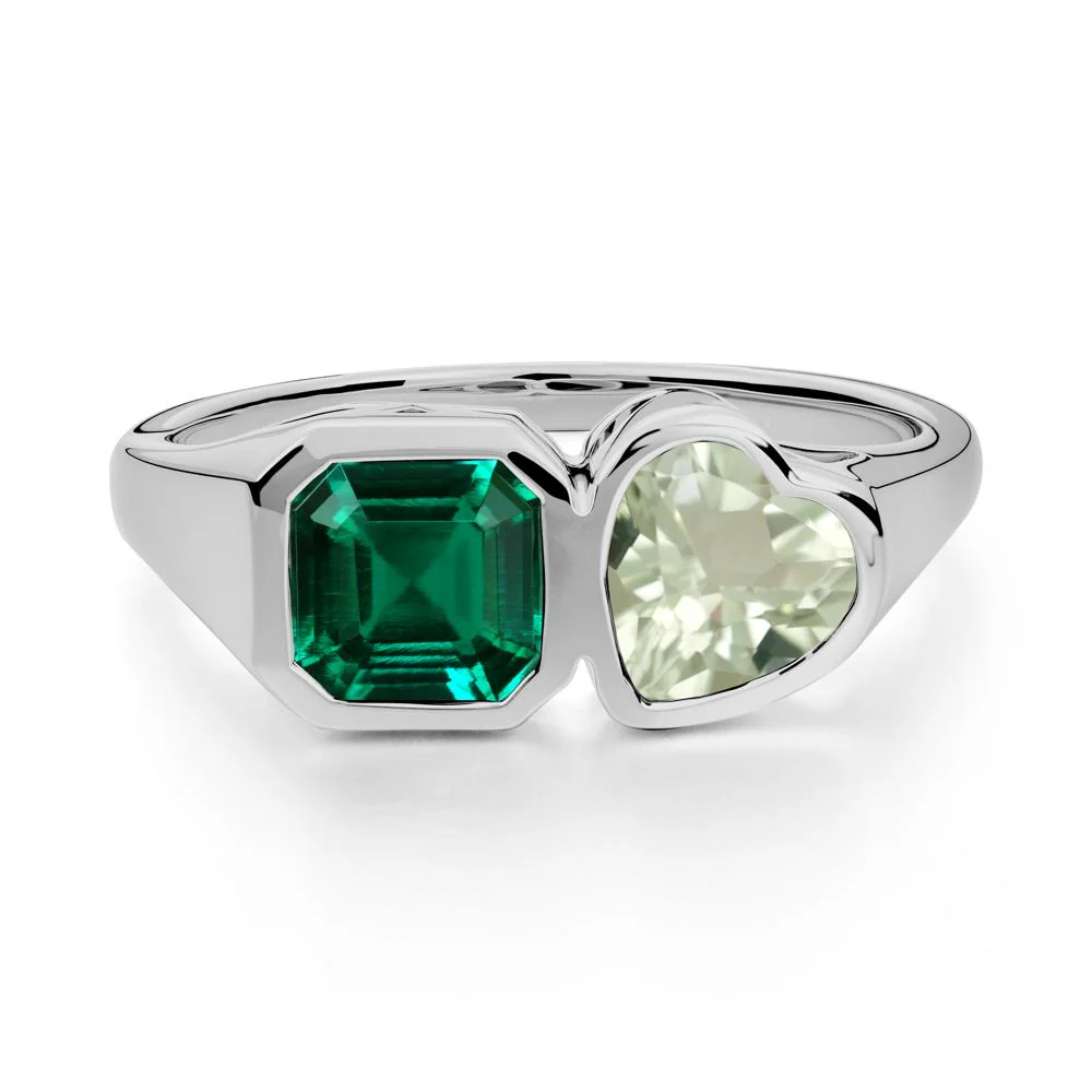Asscher and Heart Shaped Emerald and Green Amethyst Tet Moi Ring - Image 4