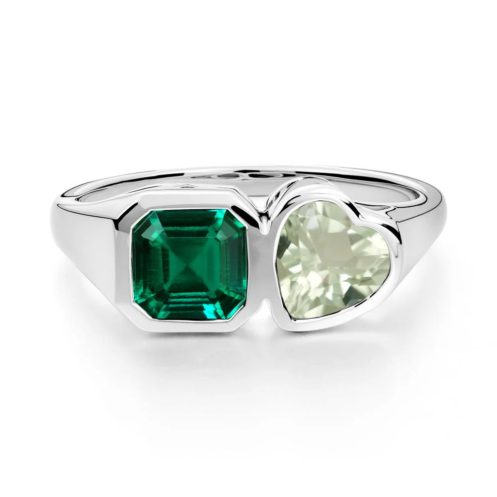 Asscher and Heart Shaped Emerald and Green Amethyst Tet Moi Ring - Image 5