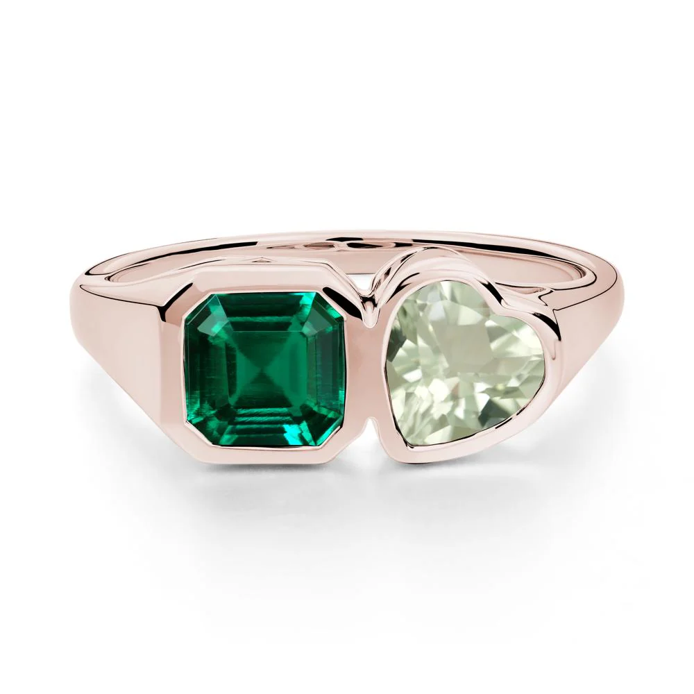 Asscher and Heart Shaped Emerald and Green Amethyst Tet Moi Ring - Image 8