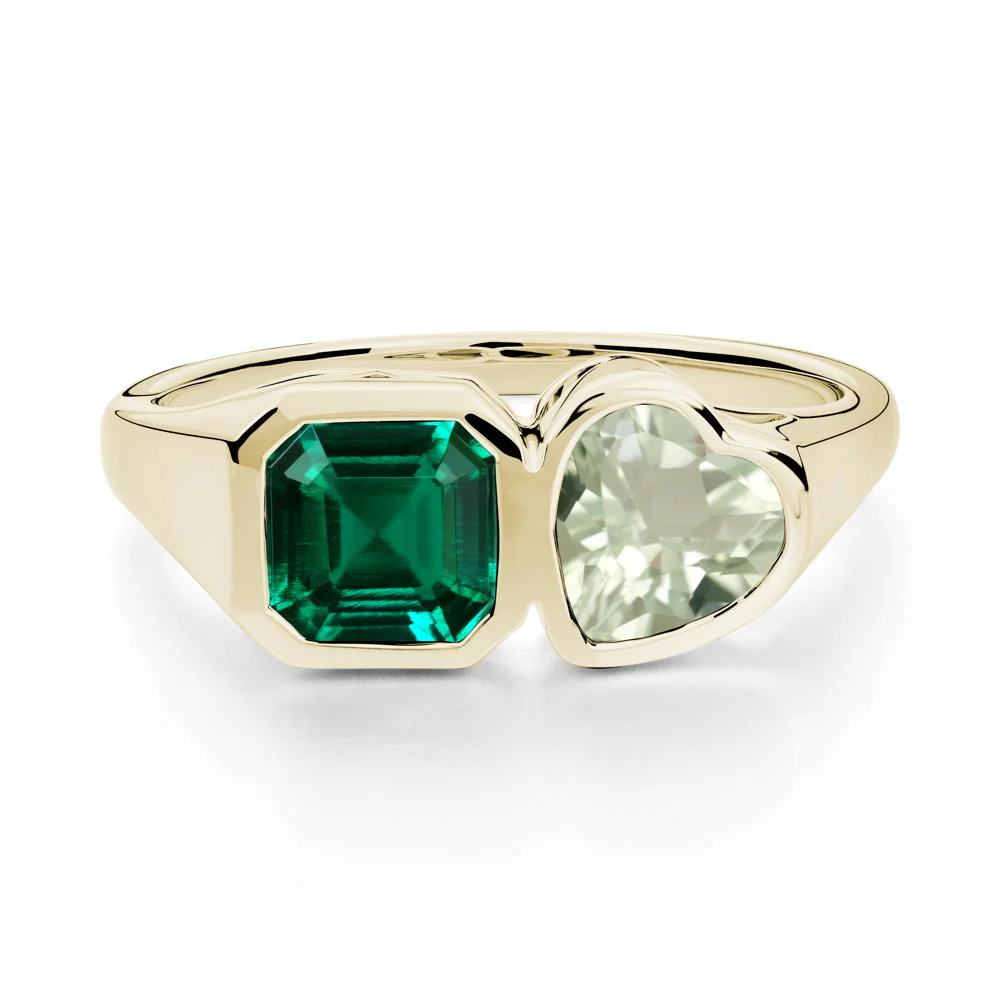 Asscher and Heart Shaped Emerald and Green Amethyst Tet Moi Ring - Image 9