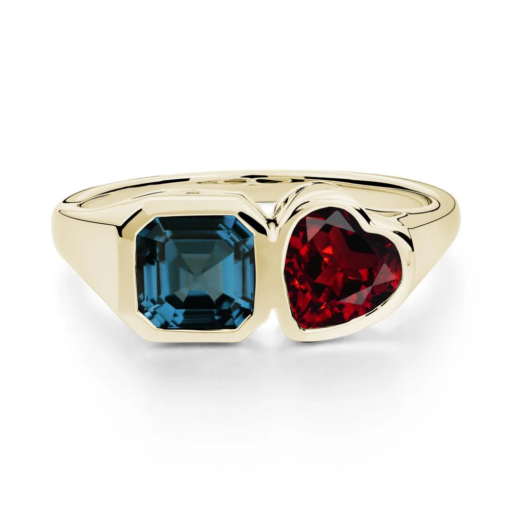 Asscher and Heart Shaped Garnet and London Blue Topaz Tet Moi Ring - Image 5