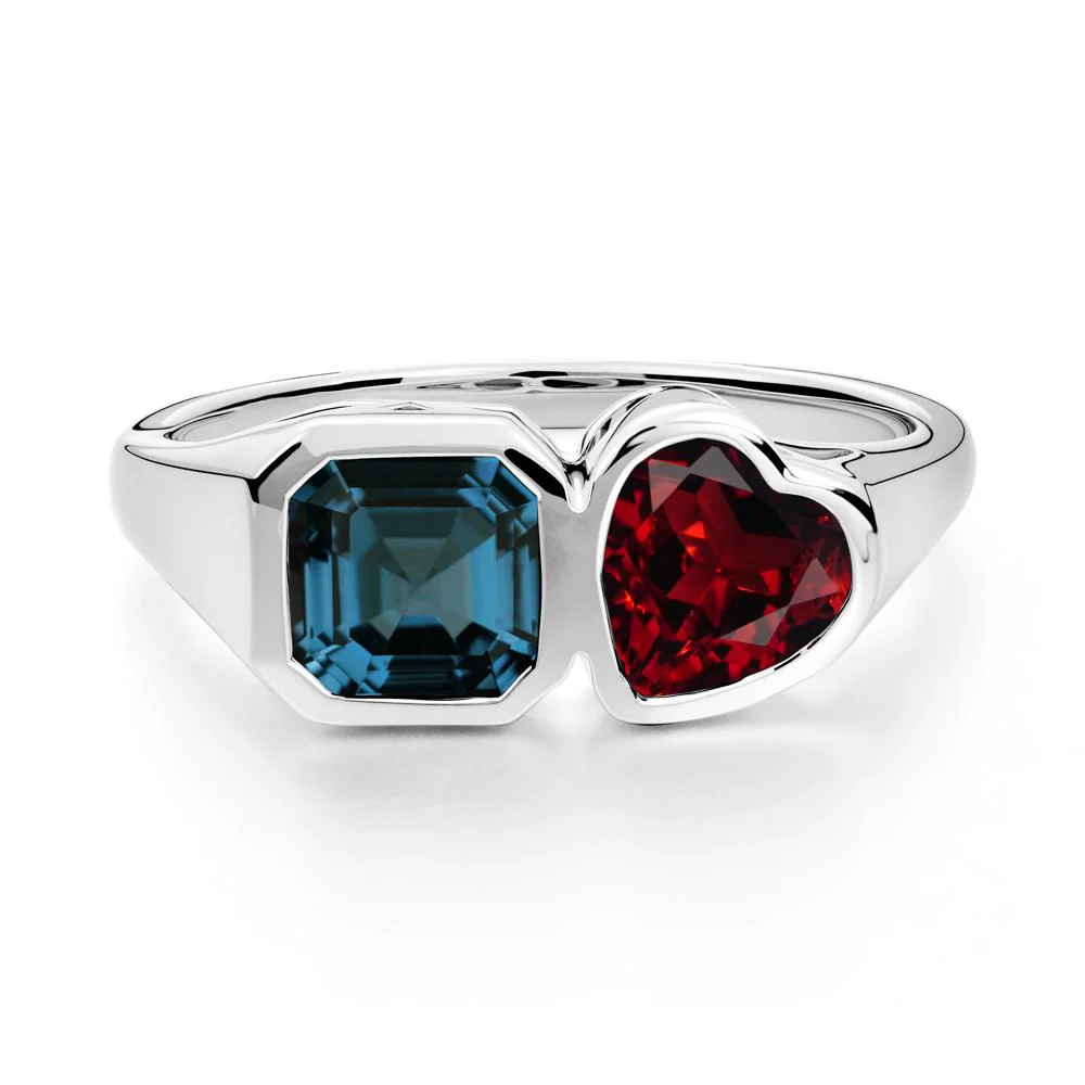 Asscher and Heart Shaped Garnet and London Blue Topaz Tet Moi Ring - Image 6