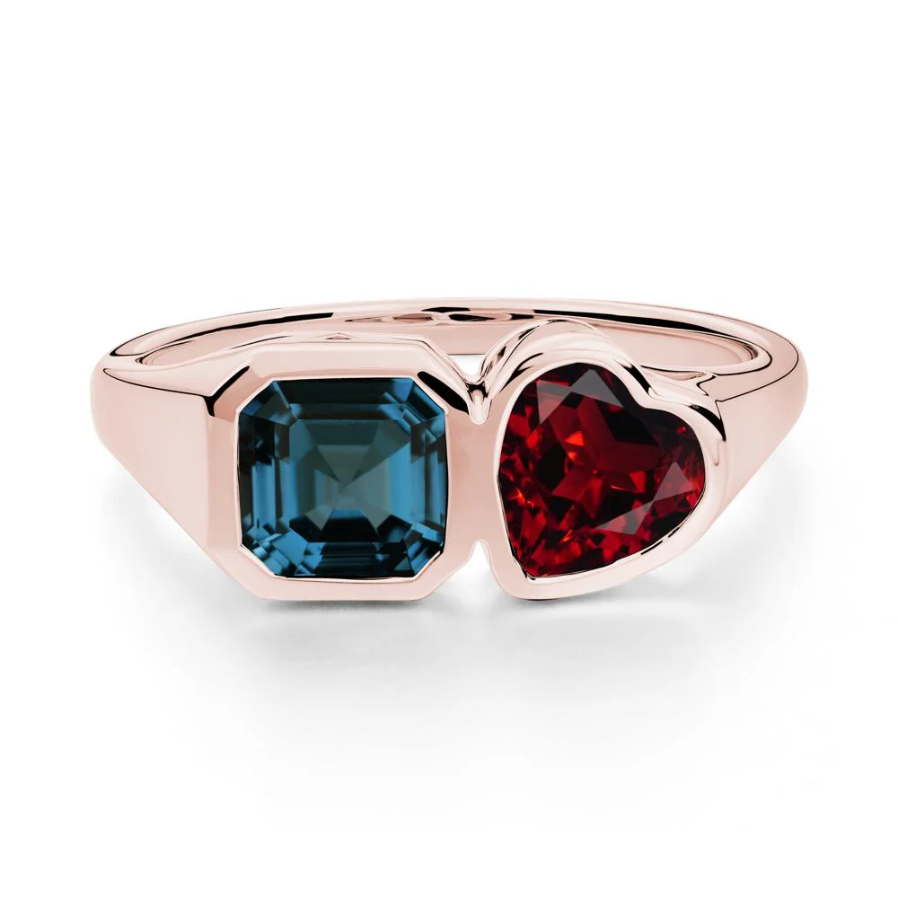 Asscher and Heart Shaped Garnet and London Blue Topaz Tet Moi Ring - Image 8