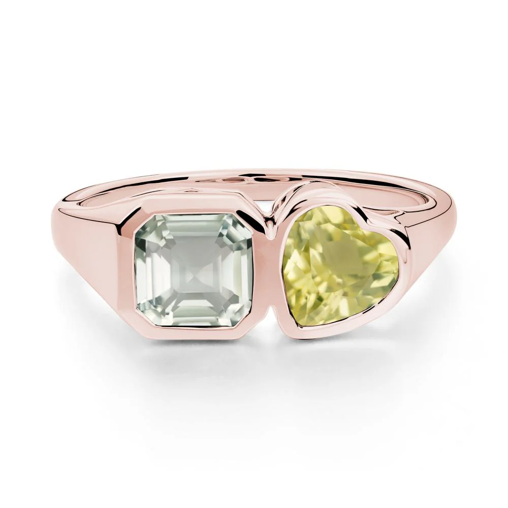 Asscher and Heart Shaped Green Amethyst and London Blue Topaz Tet Moi Ring - Image 2