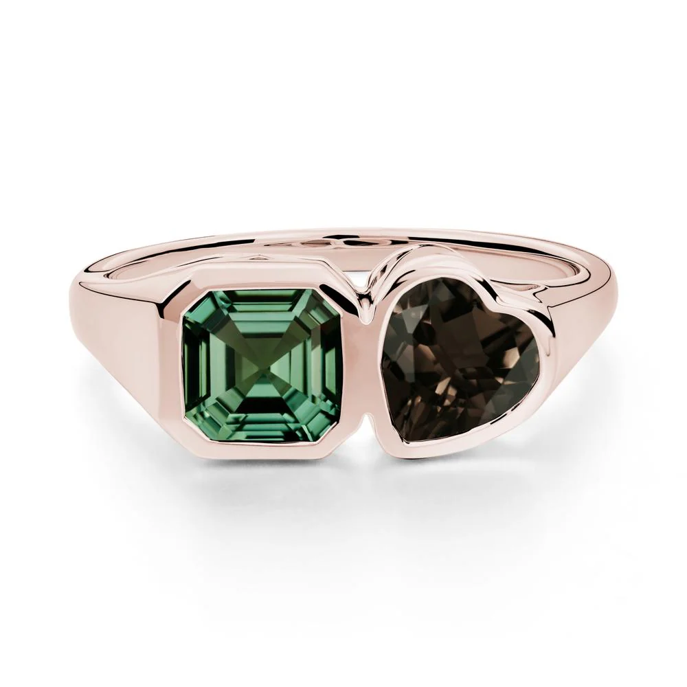 Asscher and Heart Shaped Green Sapphire and Smoky Quartz Tet Moi Ring - Image 3