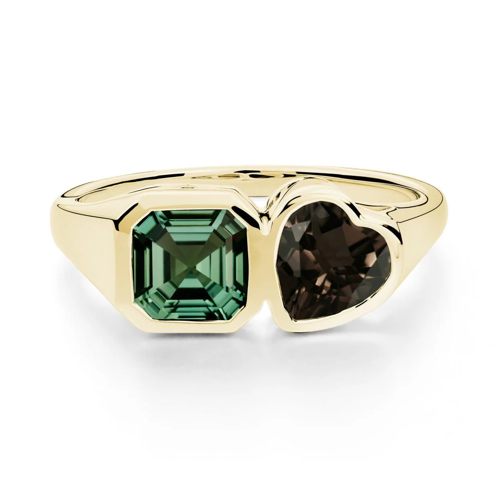 Asscher and Heart Shaped Green Sapphire and Smoky Quartz Tet Moi Ring - Image 5