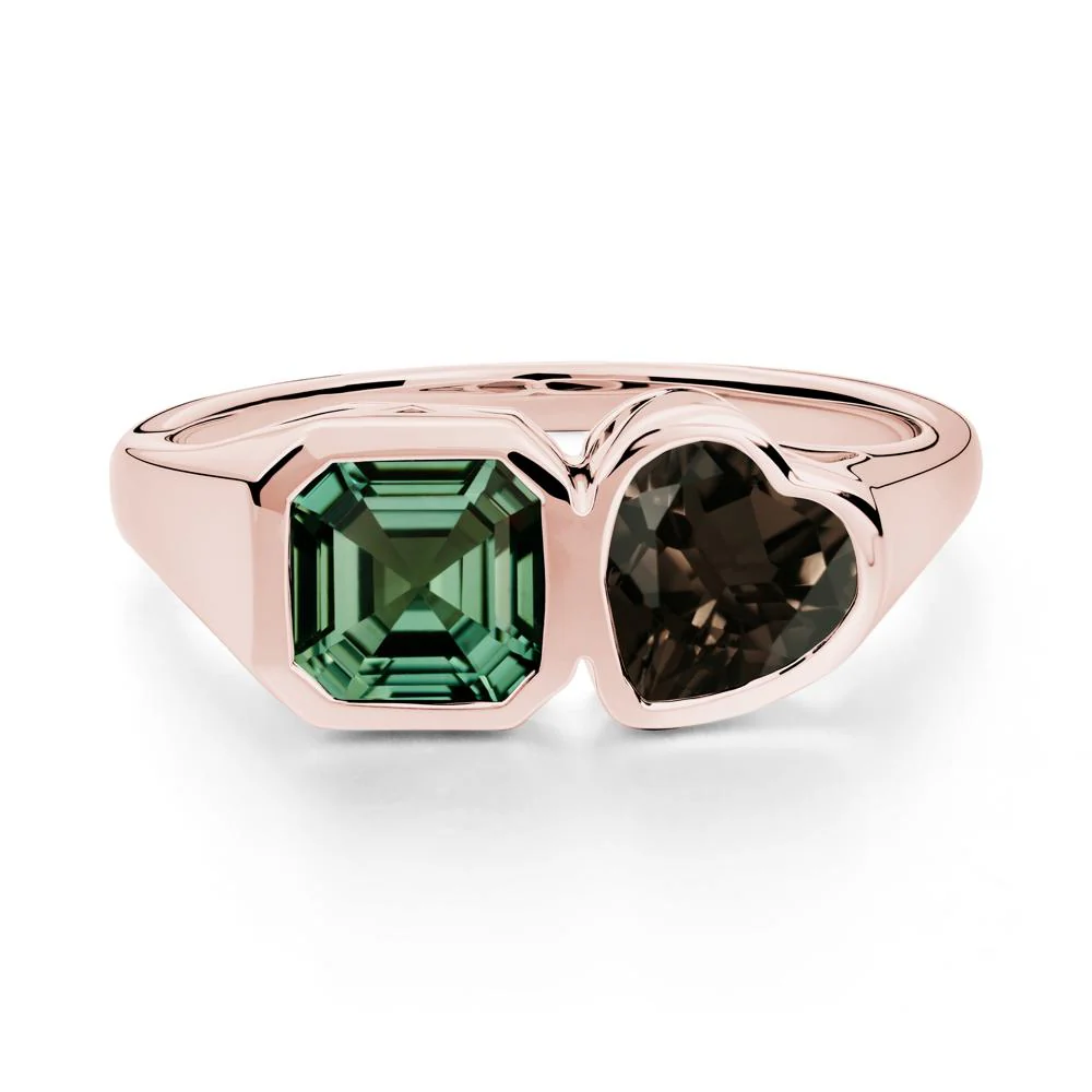 Asscher and Heart Shaped Green Sapphire and Smoky Quartz Tet Moi Ring - Image 7