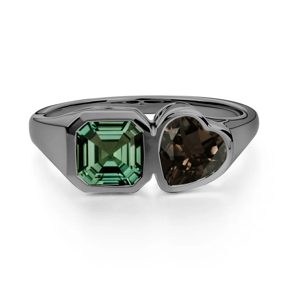 Asscher and Heart Shaped Green Sapphire and Smoky Quartz Tet Moi Ring - Image 8