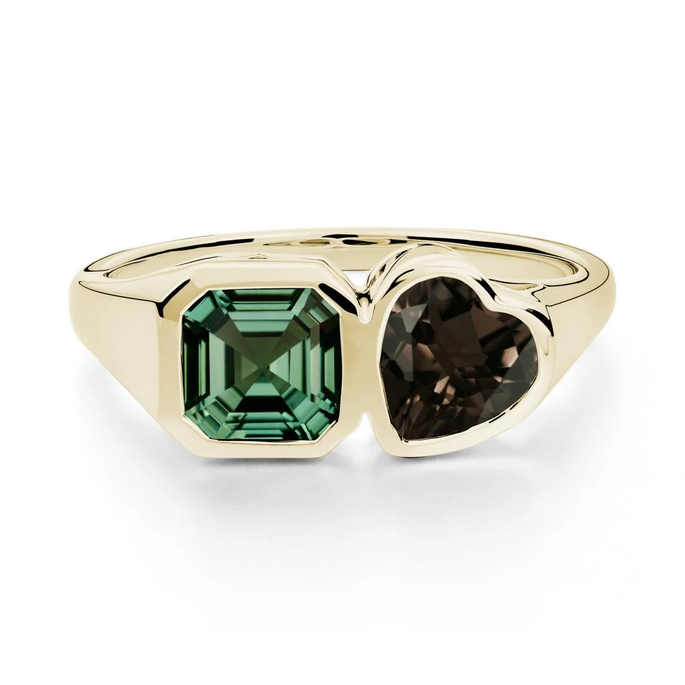 Asscher and Heart Shaped Green Sapphire and Smoky Quartz Tet Moi Ring - Image 9
