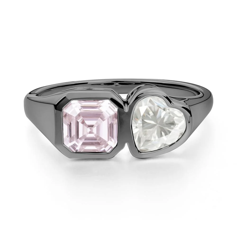Asscher and Heart Shaped Moissanite and Pink Cubic Zirconia Tet Moi Ring - Image 2