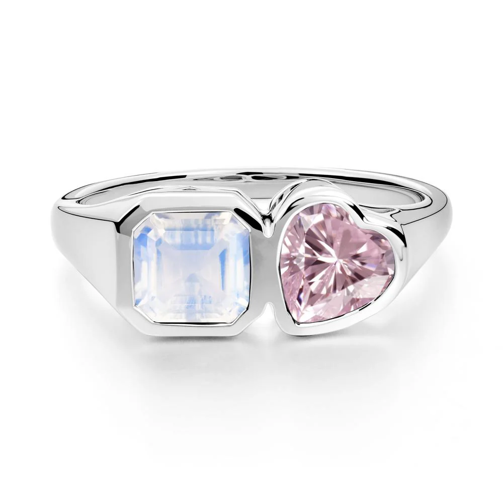 Asscher and Heart Shaped Moonstone and Pink Cubic Zirconia Tet Moi Ring - Image 4
