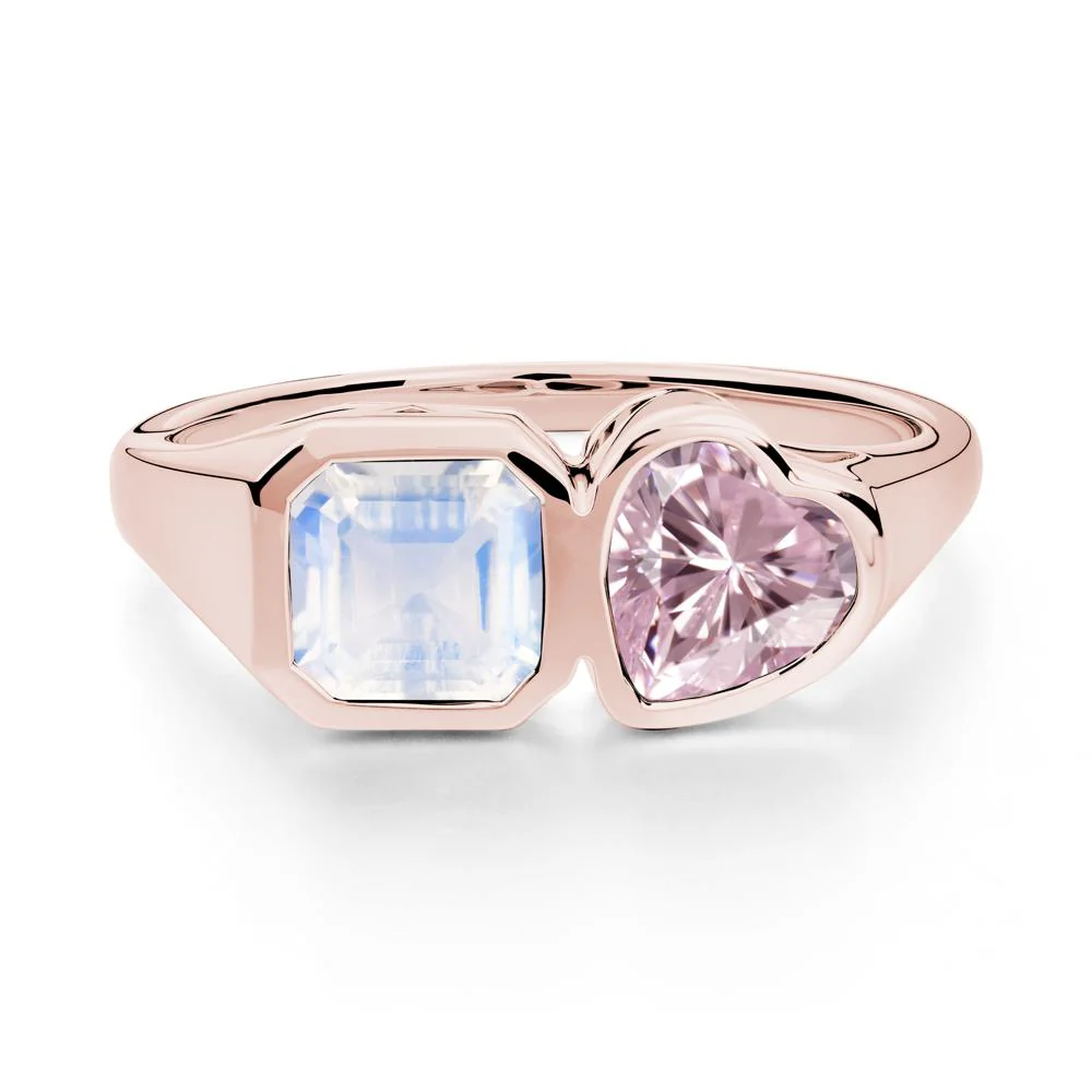 Asscher and Heart Shaped Moonstone and Pink Cubic Zirconia Tet Moi Ring - Image 6